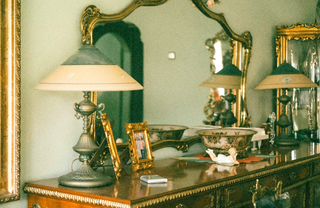 Warmly lit organized home interior